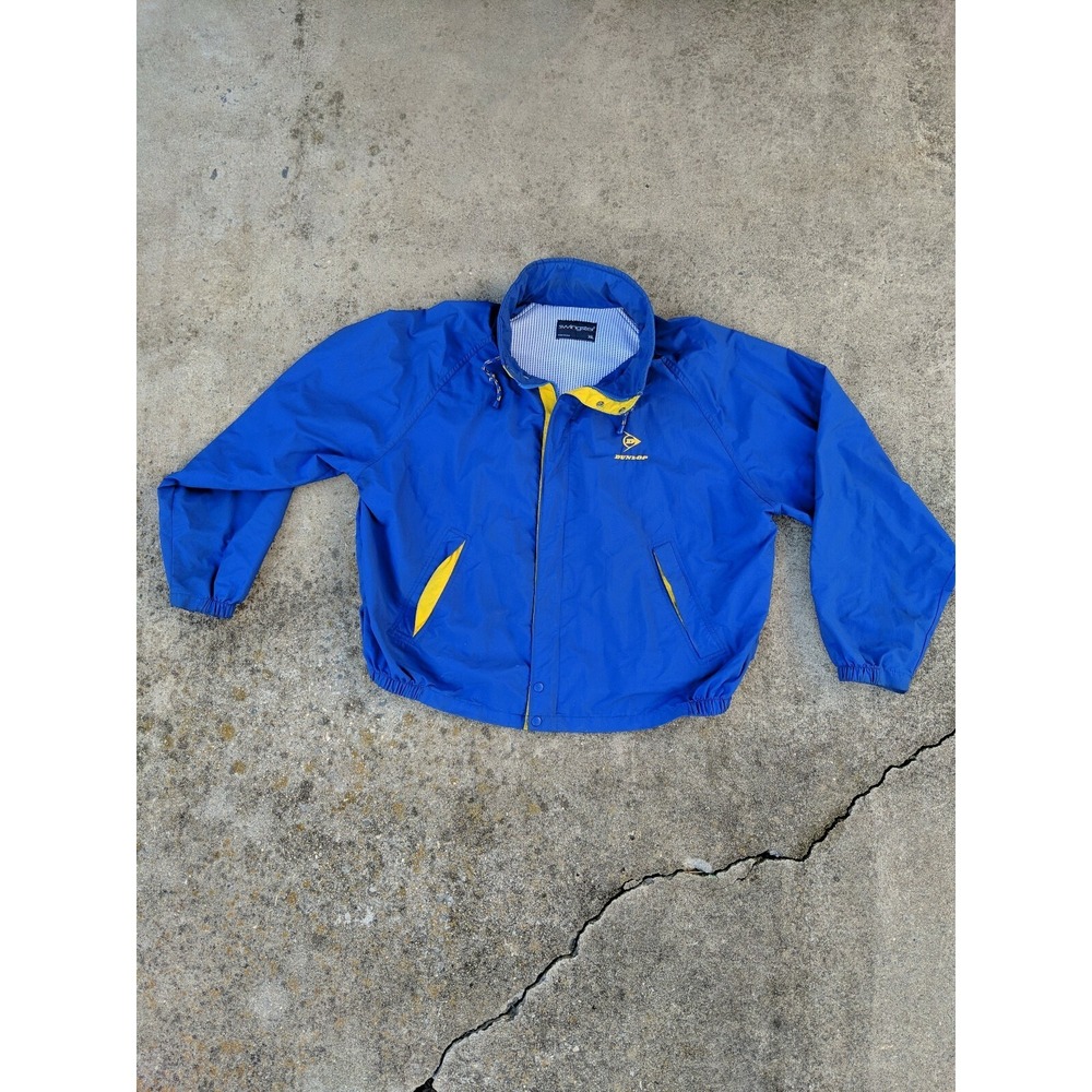 Vintage Swingster‎ Blue Dunlop Tire Full Zip Jacket Size XL Made In USA